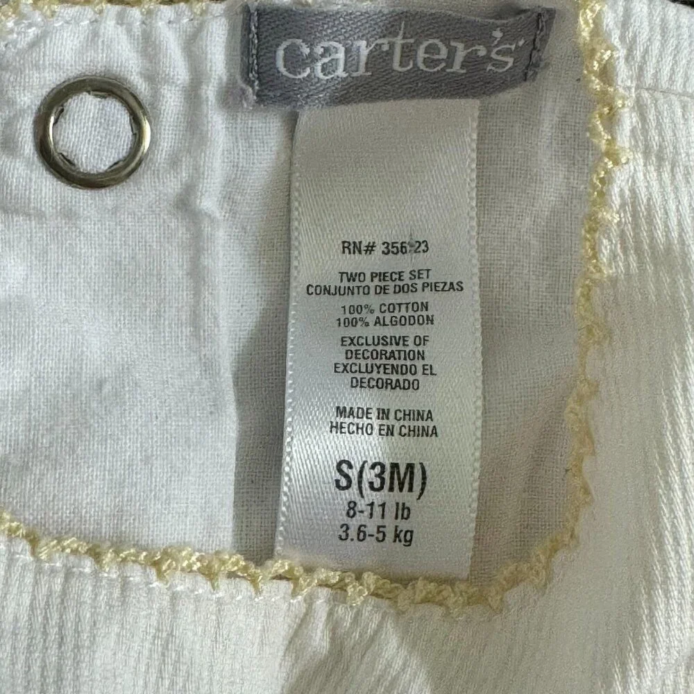Vintage Carters Baby Girl Sleeveless Duck Dress 100% Cotton White Yellow Size 3M